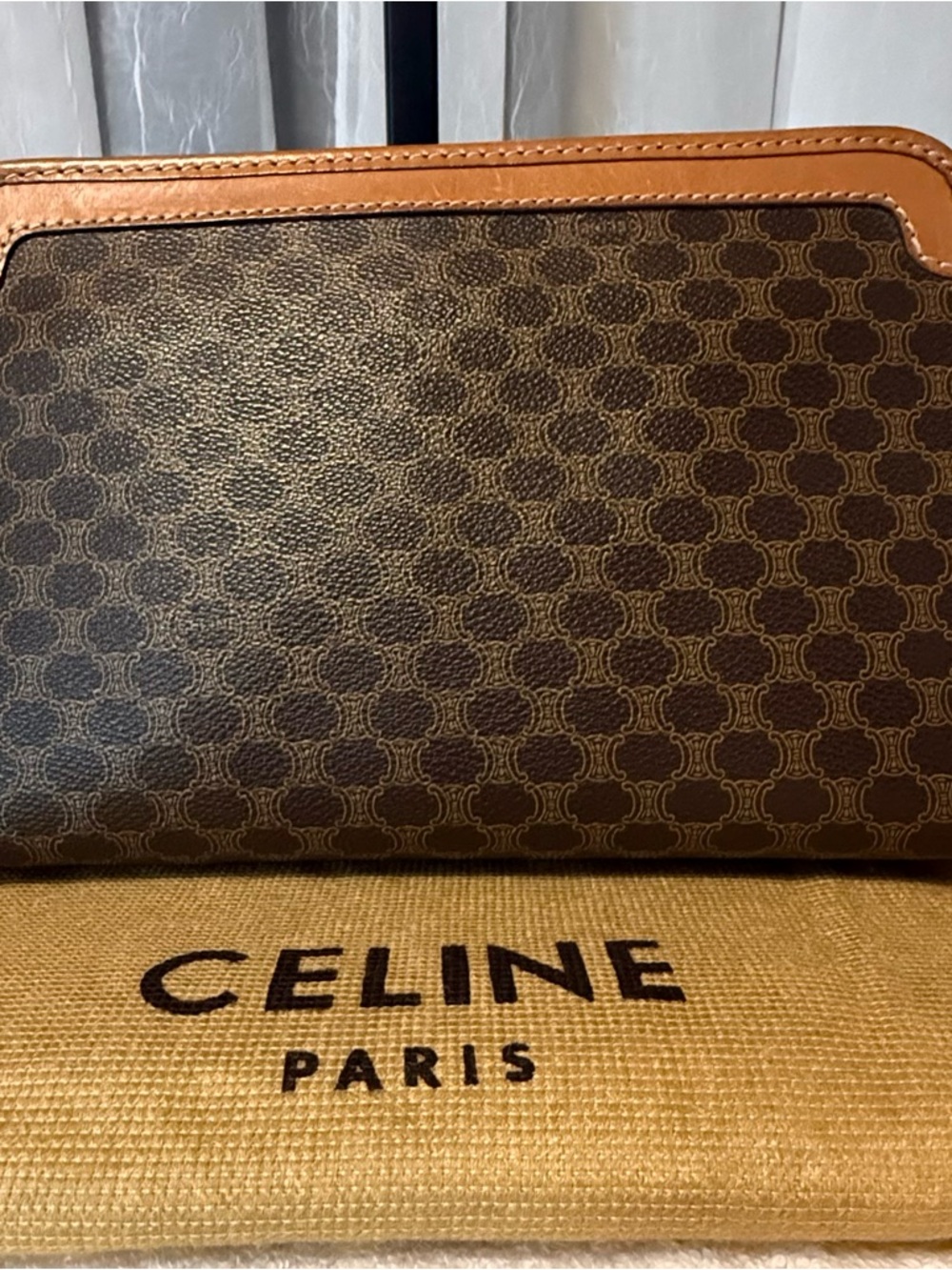 Celine Brown Monogram Canvas  Zip Clutch with Tan Trim - Picture 5 of 5